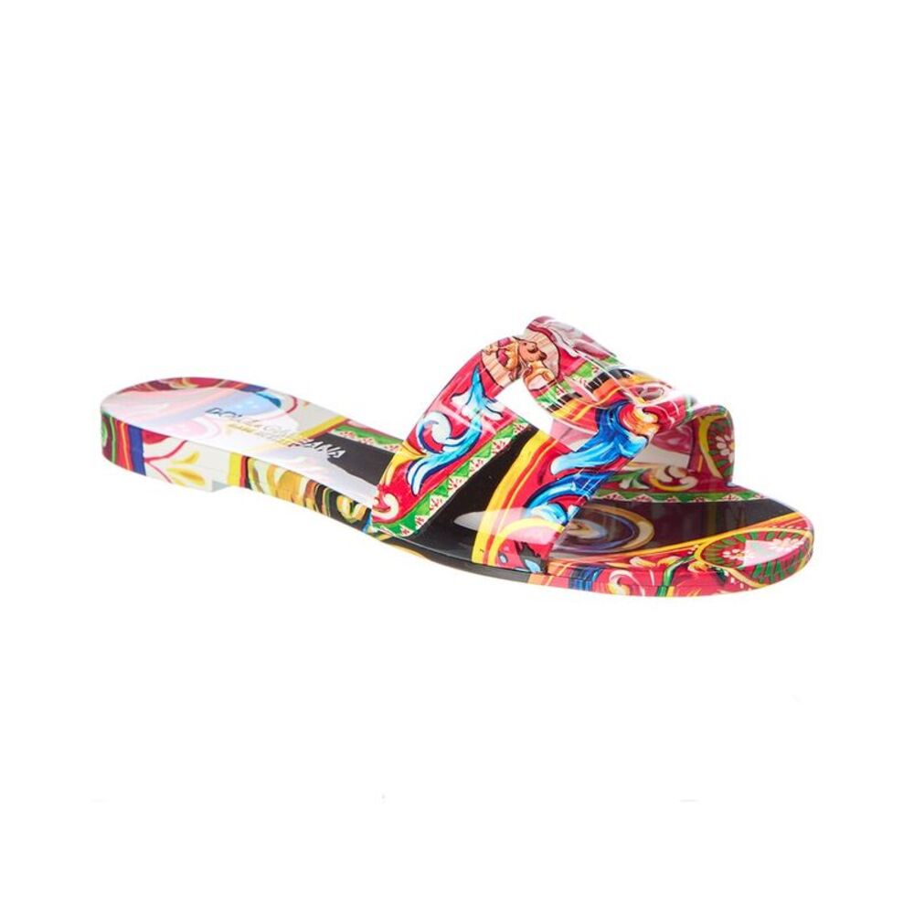 Dolce & Gabbana Carretto-Print Rubber Slide, Black